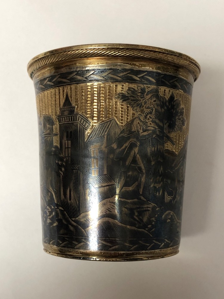 Russian antique silver niello beaker