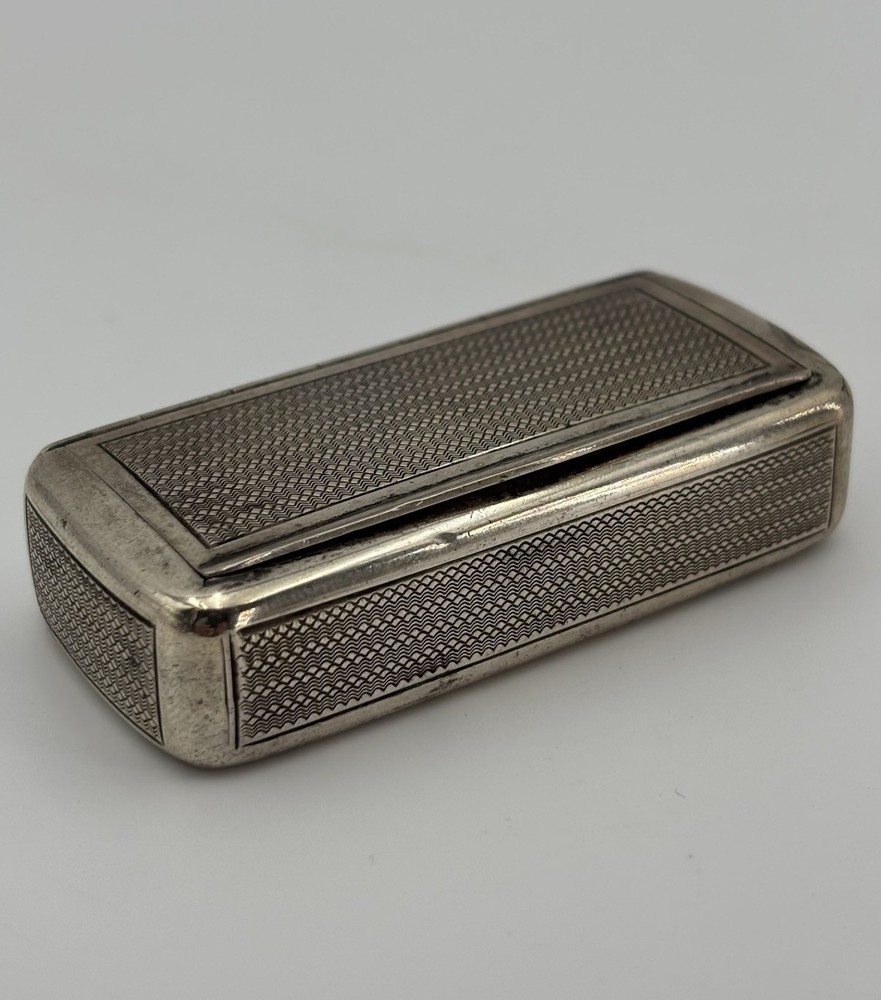 Antique German 800 Silver Snuff Box Engine Turned Gilt Interior Pill Rectangle