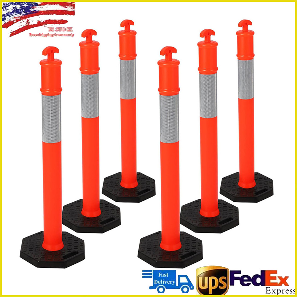 6 Pack 45" Traffic Delineator Post Cones with Base for Traffic Control Warning