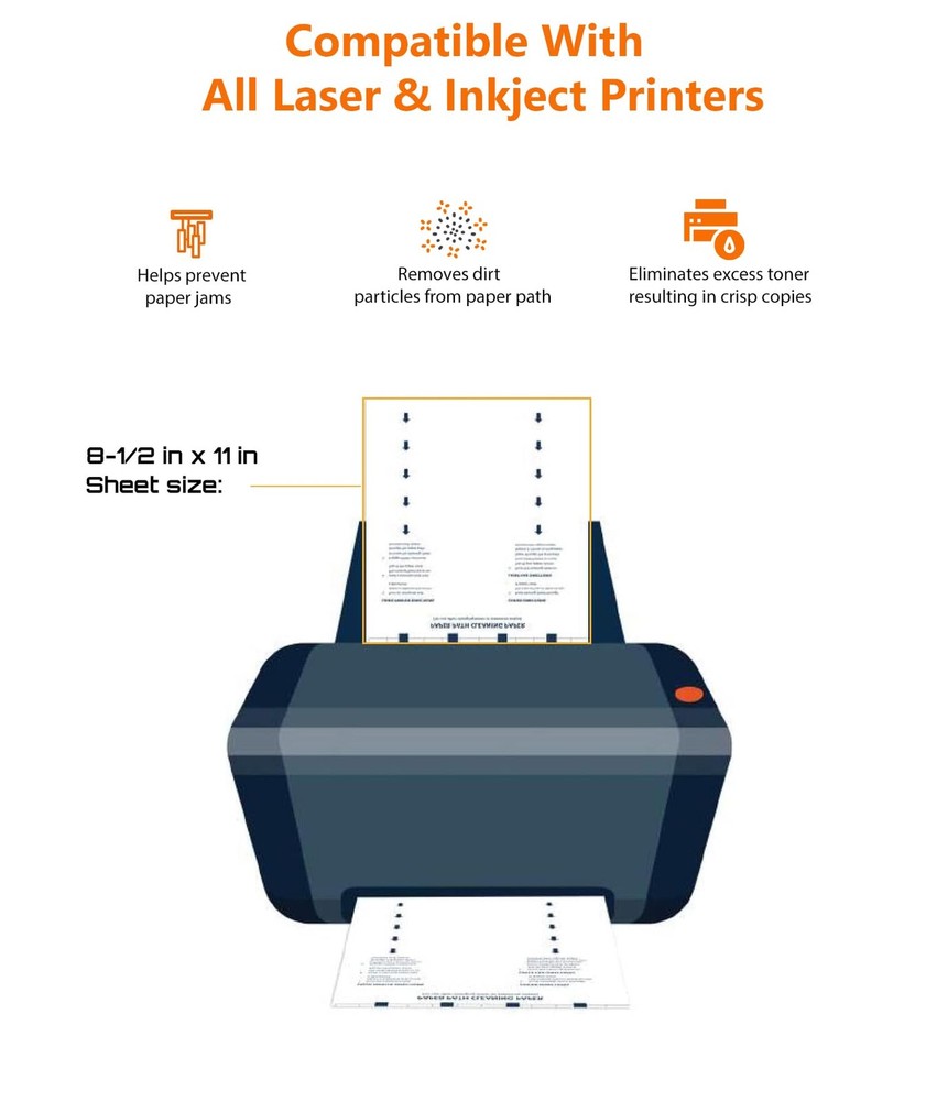 Laser & Inkjet Printer Cleaning Sheet (8.5 x 11) 10 Sheets