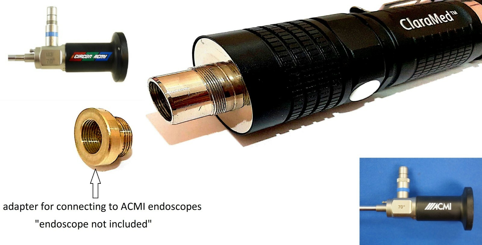 ClaraMed Battery/USB light source compatible with ACMI/Olympus/Storz endoscopes