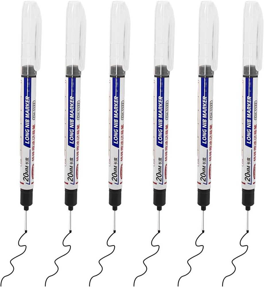 6PCS Deep Hole Marker Pens，Waterproof Construction Markers Marking Tool, Permane