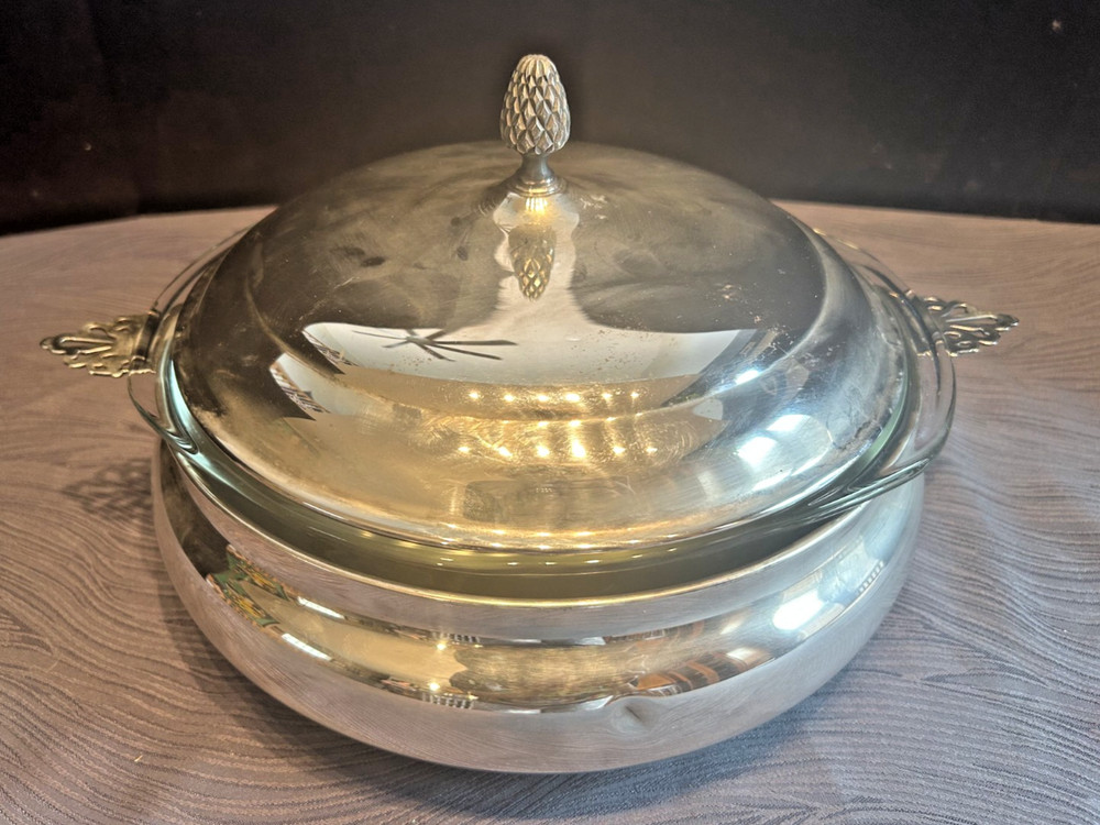 Sheffield Silverplate Casserole Dish w Lid Pyrex Insert 128