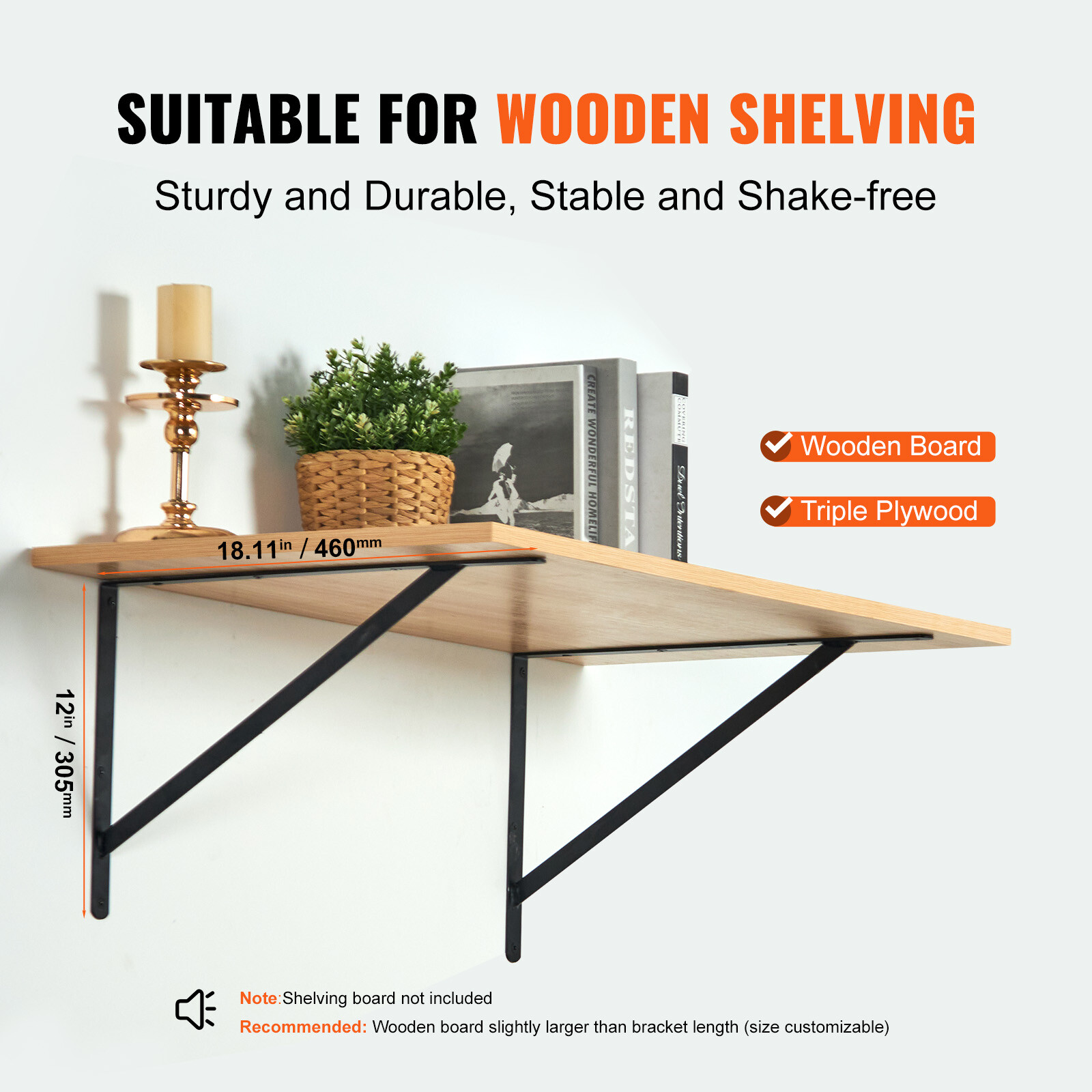 VEVOR Shelf Bracket 18 x 12in 12Pcs Heavy Duty Floating Shelf Brackets Triangle