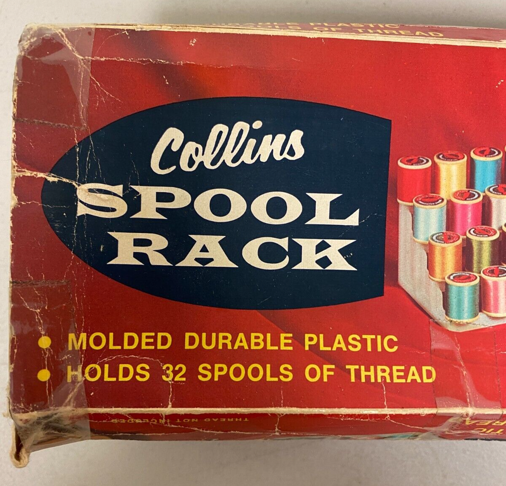 Vintage COLLINS SPOOL RACK HOLDS 32 SPOOLS OF THREAD/ WITH THREAD SPOOLS