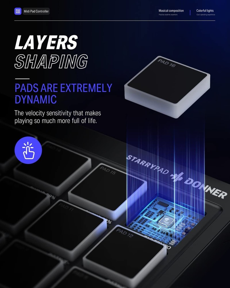 Donner DPD-16 USB MIDI Controller 16 Beat Pads 2 Fader & Knobs Witth Software