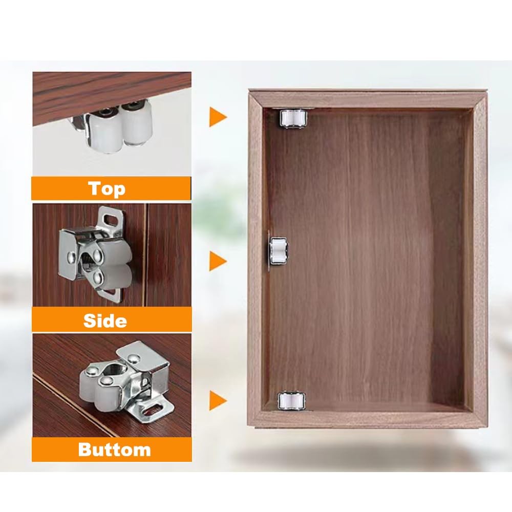 6 Pack Cabinet Latch - Double Roller Catch Hardware for 6 Pieces, Bronze