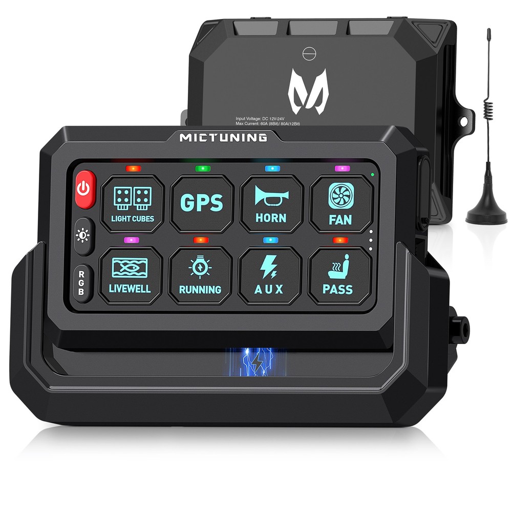 MICTUNING RGB 8 Gang Wireless Switch Panel, Circuit Control Relay System Box