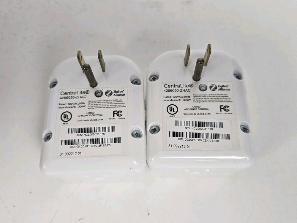 (2) Centralite ZigBee HA Lamp Module Smart Plug Type B 120V White Status LED