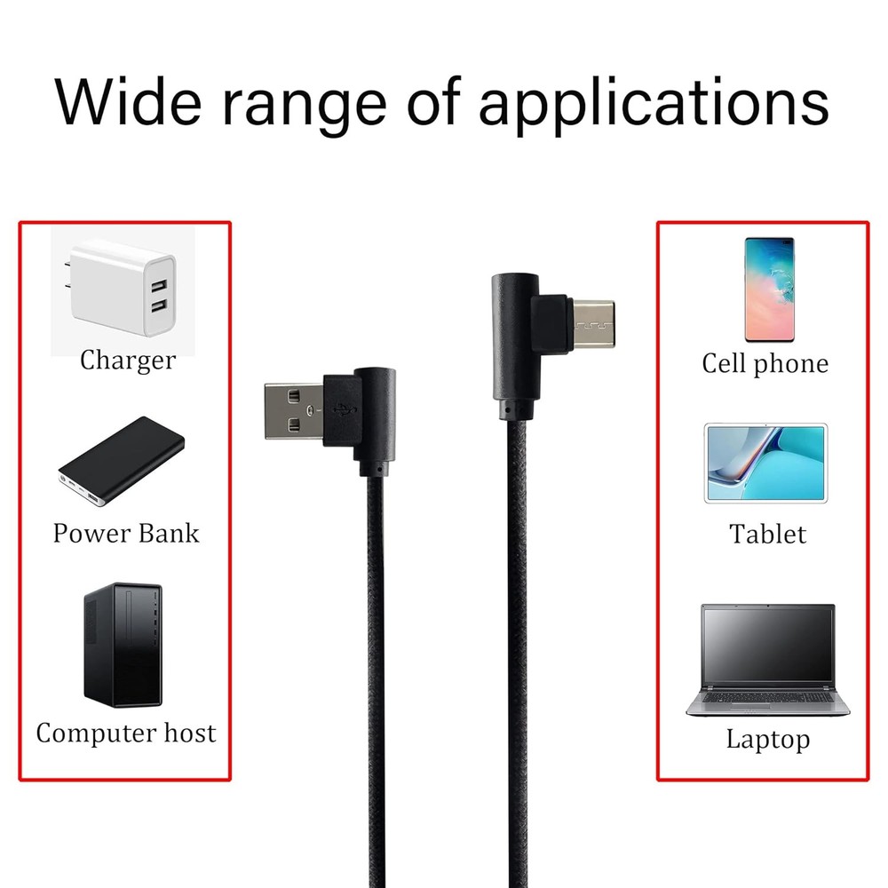 Double Elbow Type C Cable Right Angle Nylon Braided USB 2.0A to C Cable...