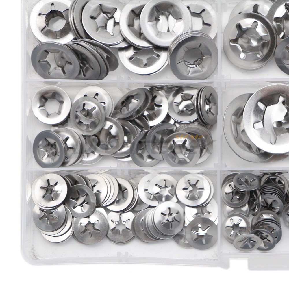 340Pcs Internal Tooth Star Lock Spring Quick Washer Push On Speed Nut Assortment