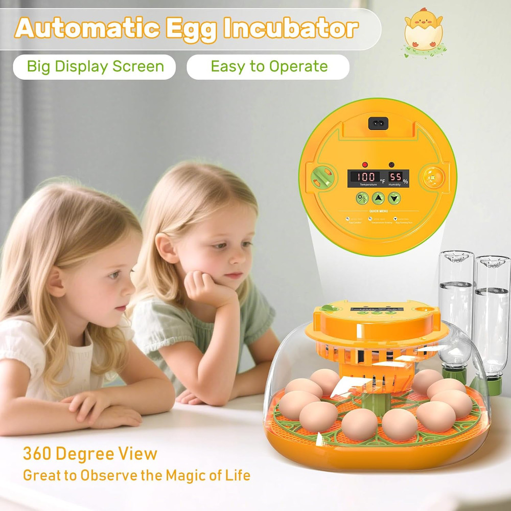 Incubators for Hatching Eggs, 12 Egg Incubator with Automatic Egg Turning and Hu