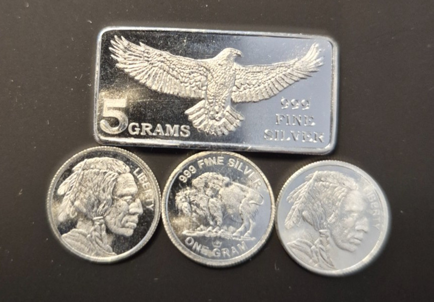 10 Gram Combo Lot - 5 Gram MONARCH Silver Eagle Bar and 5-One Gram Rounds/Bars