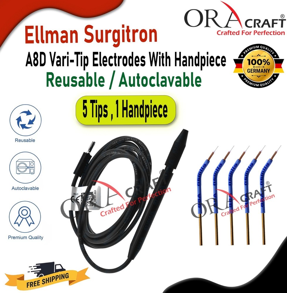 Ellman Surgitron A8D Vari-Tip Electrodes With Handpiece Reusable /Autoclavable