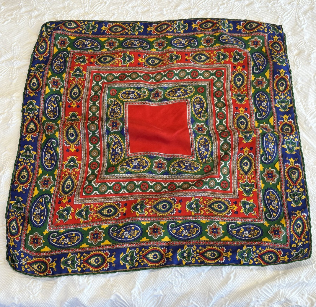 Vintage Scarf Square Hand Rolled Abstract Design Women's 22.5" x 22" Red Multi