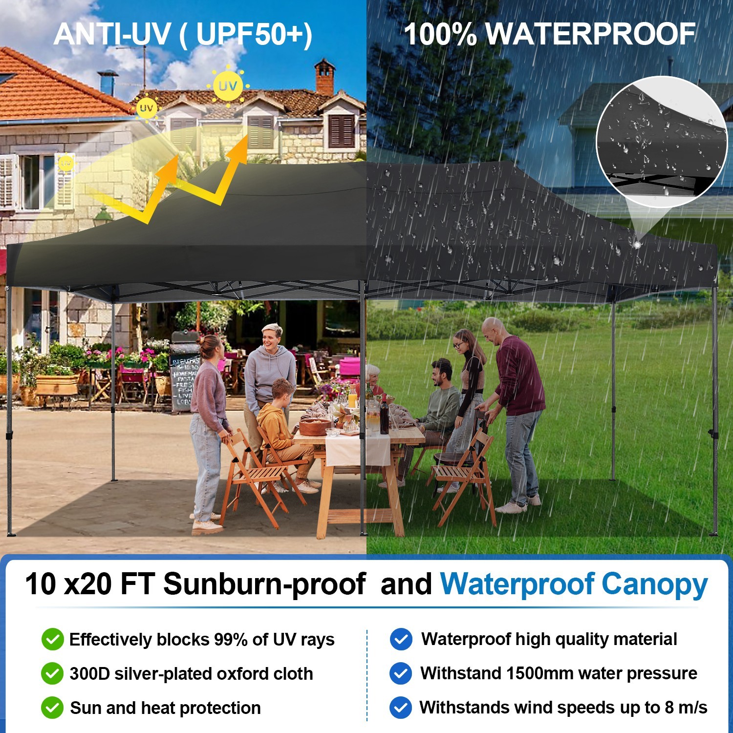 10x20ft Heavy Duty Pop up Canopy Tent Waterproof Outdoor Wedding Party Gazebo