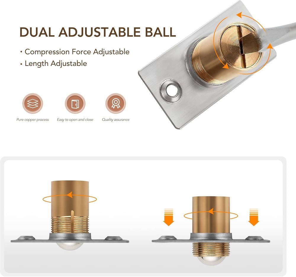 Ravinte 2 Pack Adjustable Door Ball Catch, Silver Closet Door Latch, Solid Brass