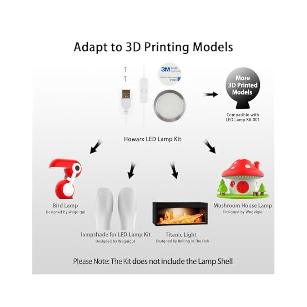 USB Powered 3D Printer Lamp, Aluminum Alloy, 5V