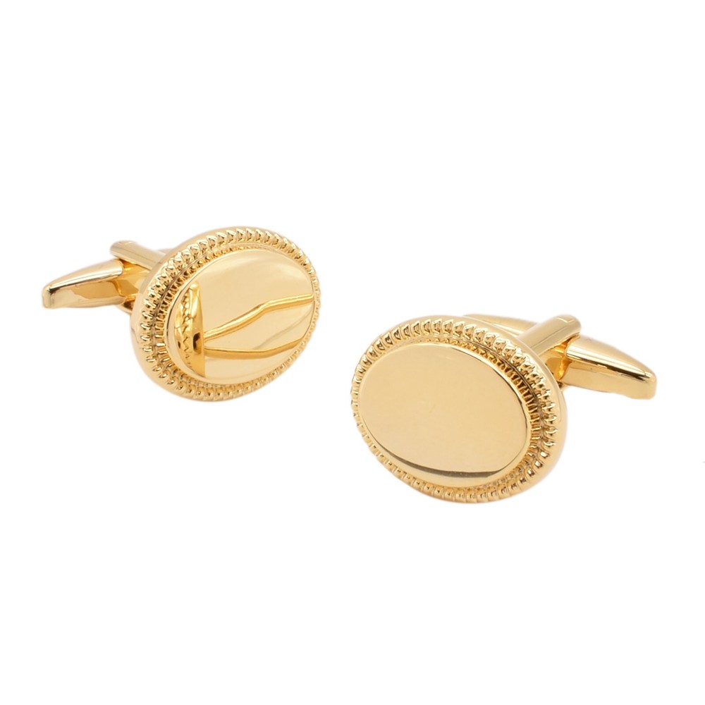 Oval With Patterned Edge in Gold Cufflinks Presented in a Gift Box