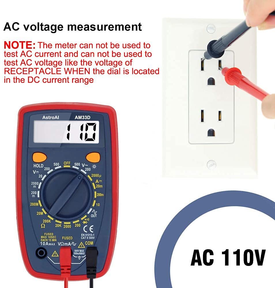 AstroAI Multimeter Tester 2000 Counts Digital with DC AC Red