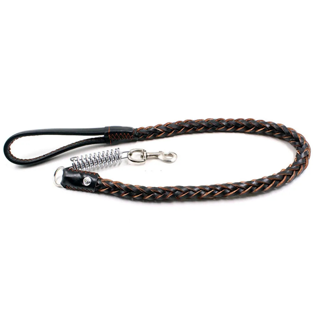 Strong Durable Real Leather Large Dog Leash with No Pull Buffer Spring Leather B