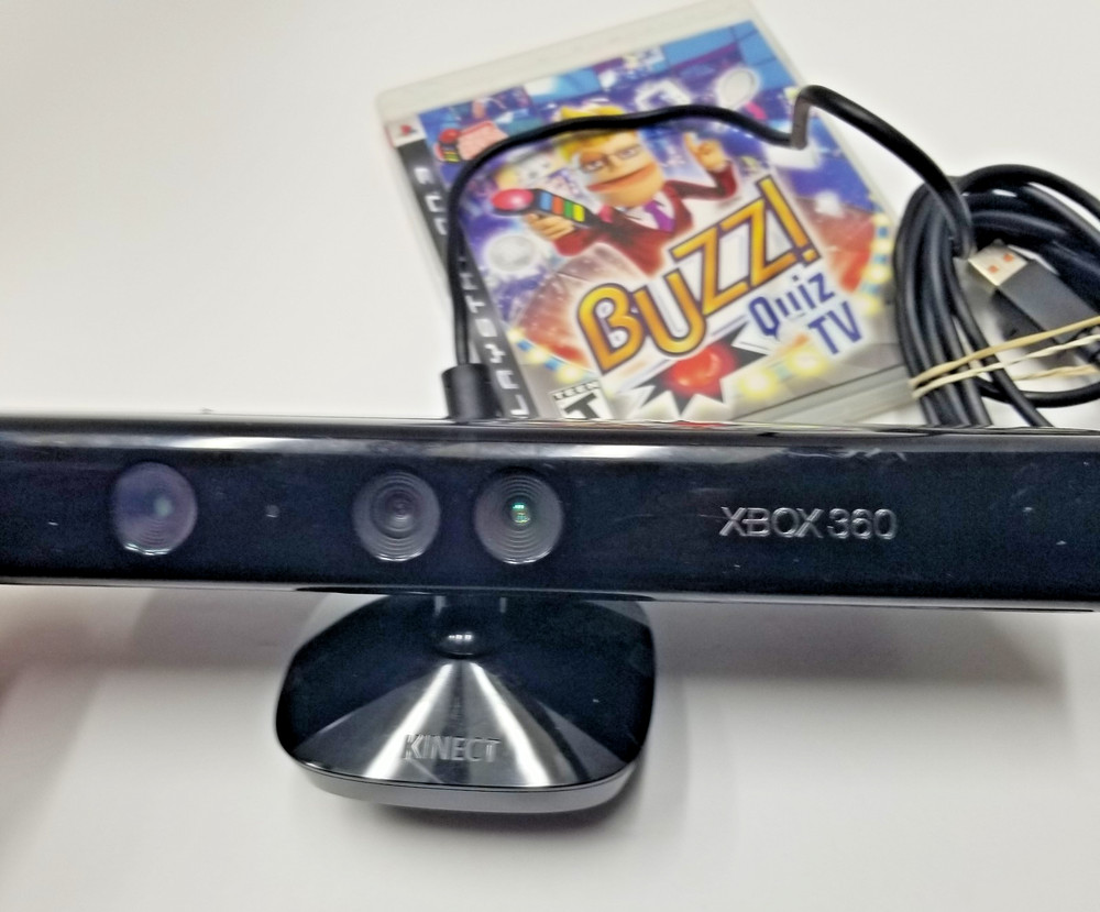 Xbox 360 Kinect Sensor + Buzz PS3 Game Bundle Untested As-Is No Adapter