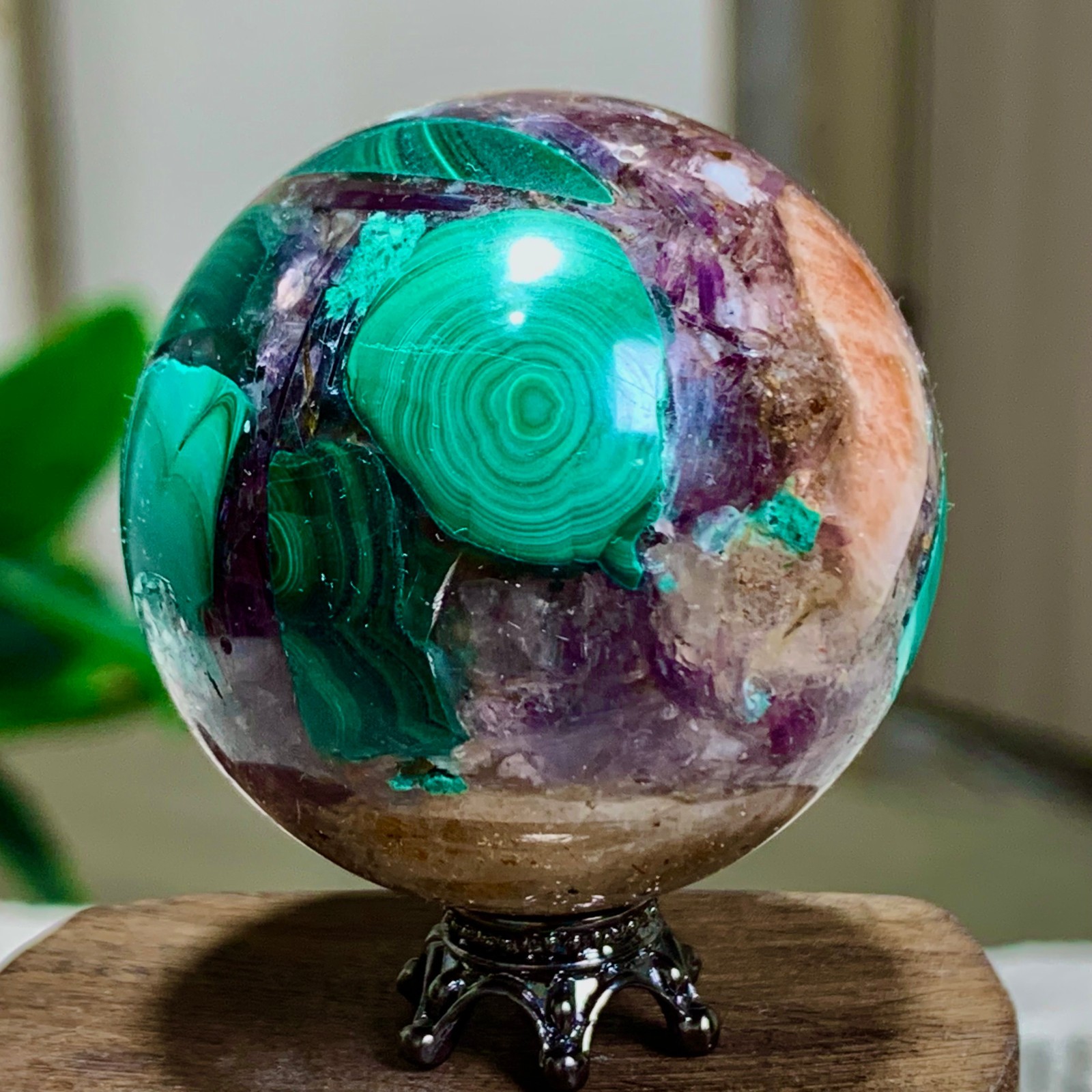 97G Newly discovered rare malachite purple mica symbiotic sphere restoration