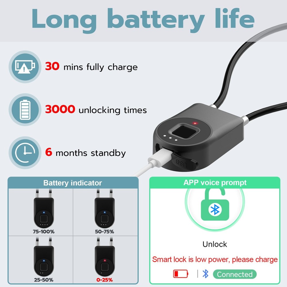 Dhiedas Fingerprint Cable Lock, Fridge Locks with Bluetooth Black