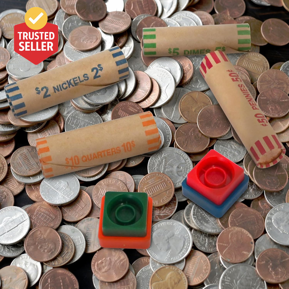 60 Assorted Coin Roll Wrappers with Color Coded Coin Wrapper Crimping Tool -(Qua