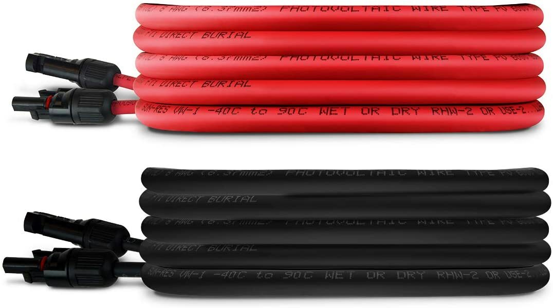 TEMCo 8 AWG Solar Panel Extension Cable - 40 Feet Black + 40 Feet Red