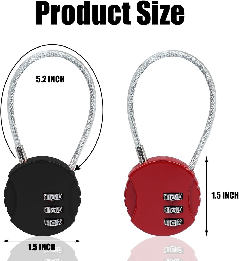 6PCS 3 Digit Combination Lock, Small Cable Locks Waterproof Padlock with Wire Ro