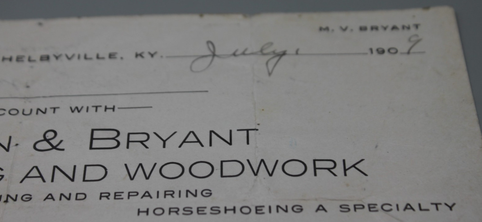 Antique 1909 Blacksmith Billhead Receipt Shelbyville Kentucky