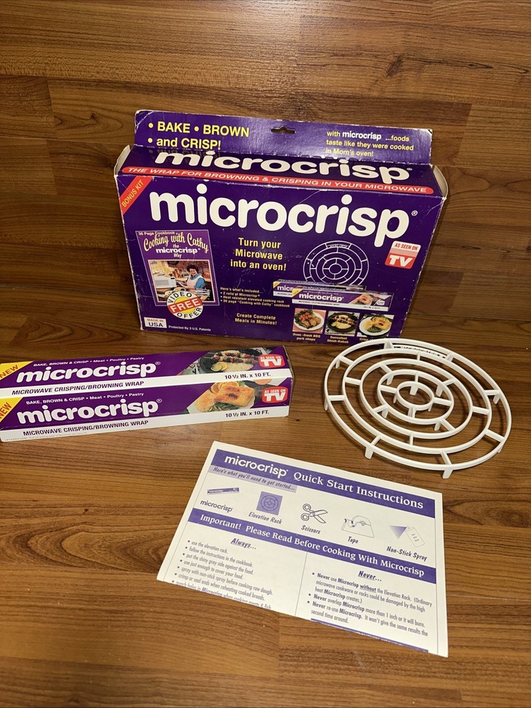 Microcrisp Kit ~ Microwave Crisping / Browning Wrap With Tray & Guide Open Box