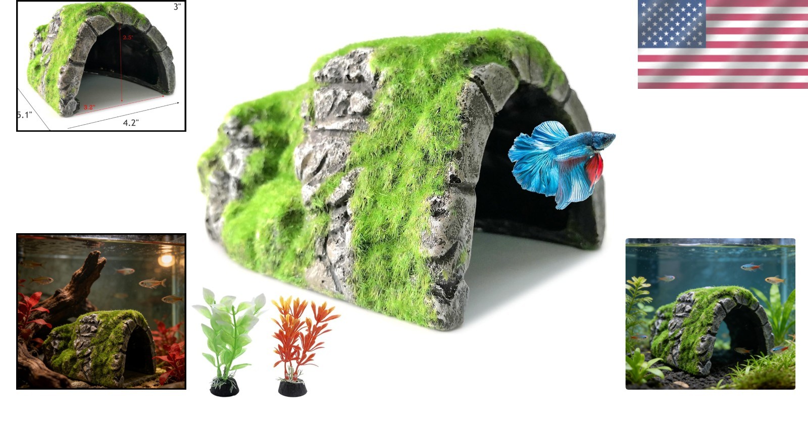 Eco-Friendly Betta Cave Fish Hideout with Lifelike Moss – Perfect for Breeding
