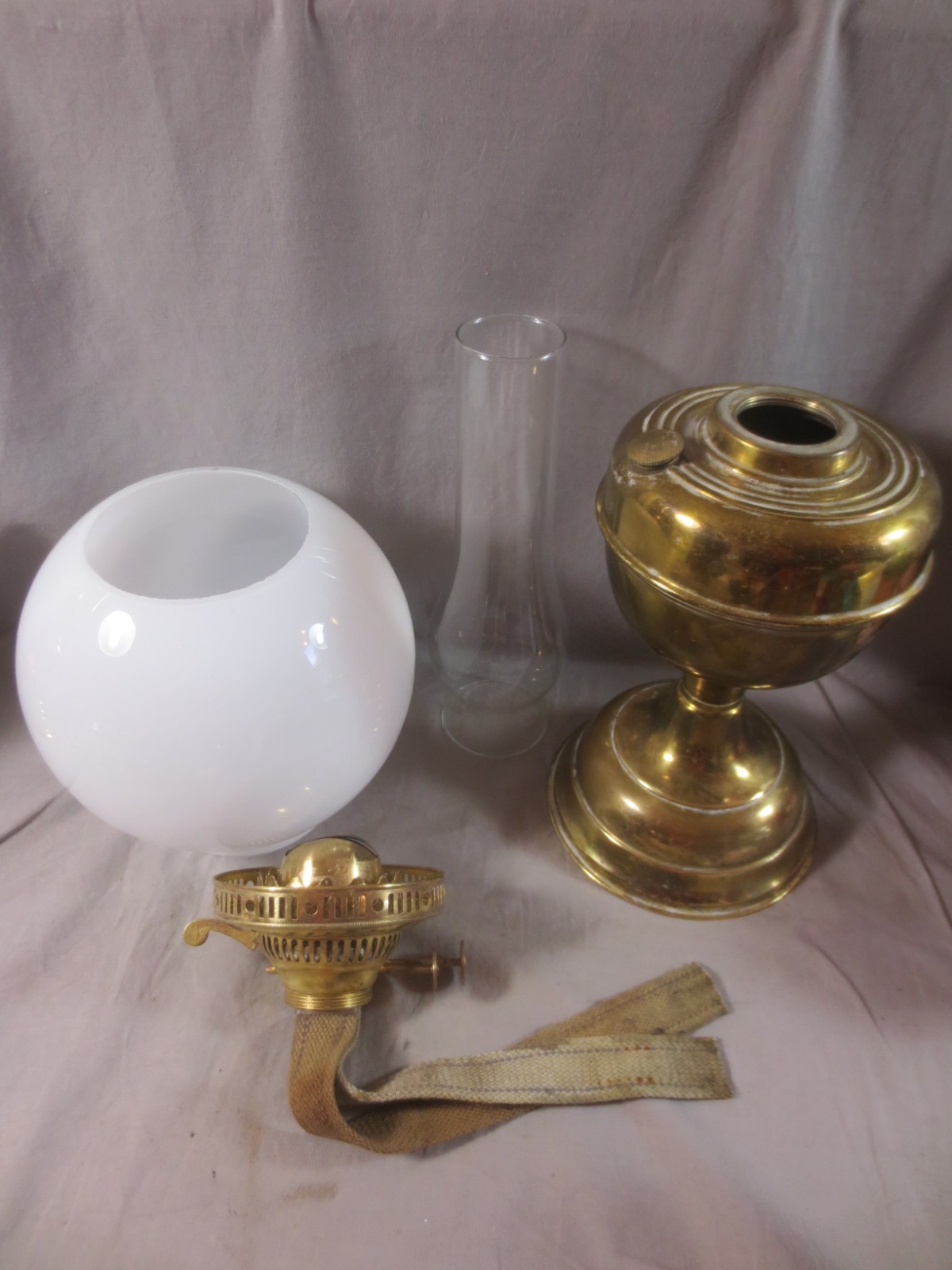 Vintage Made In England Brass Duplex Oil Lamp Chimney & Shade Shepards Hut Lamp