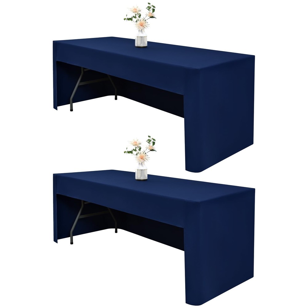 2 Pack Open Back Fitted Tablecloth 4ft Rectangle (48x24 Inch), 3-Sided Vendor...