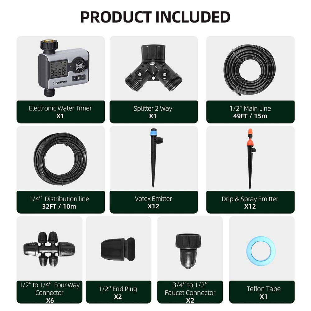 Drip Irrigation System with Water Timer Quick-Connect Automatic Irrigation Ki...