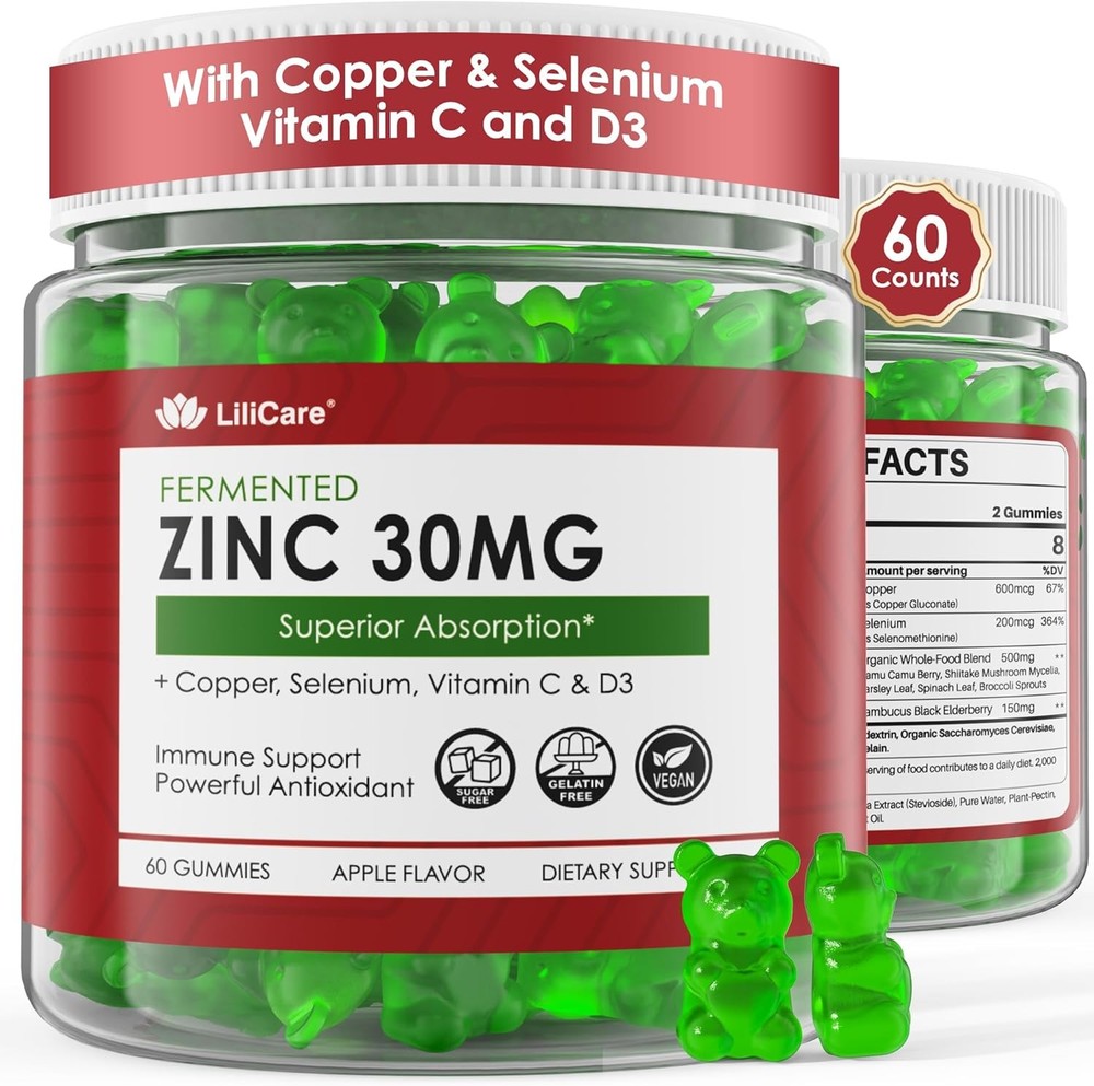 Fermented Zinc Gummies 30mg, Copper, Selenium, Vitin C, D3, Superior