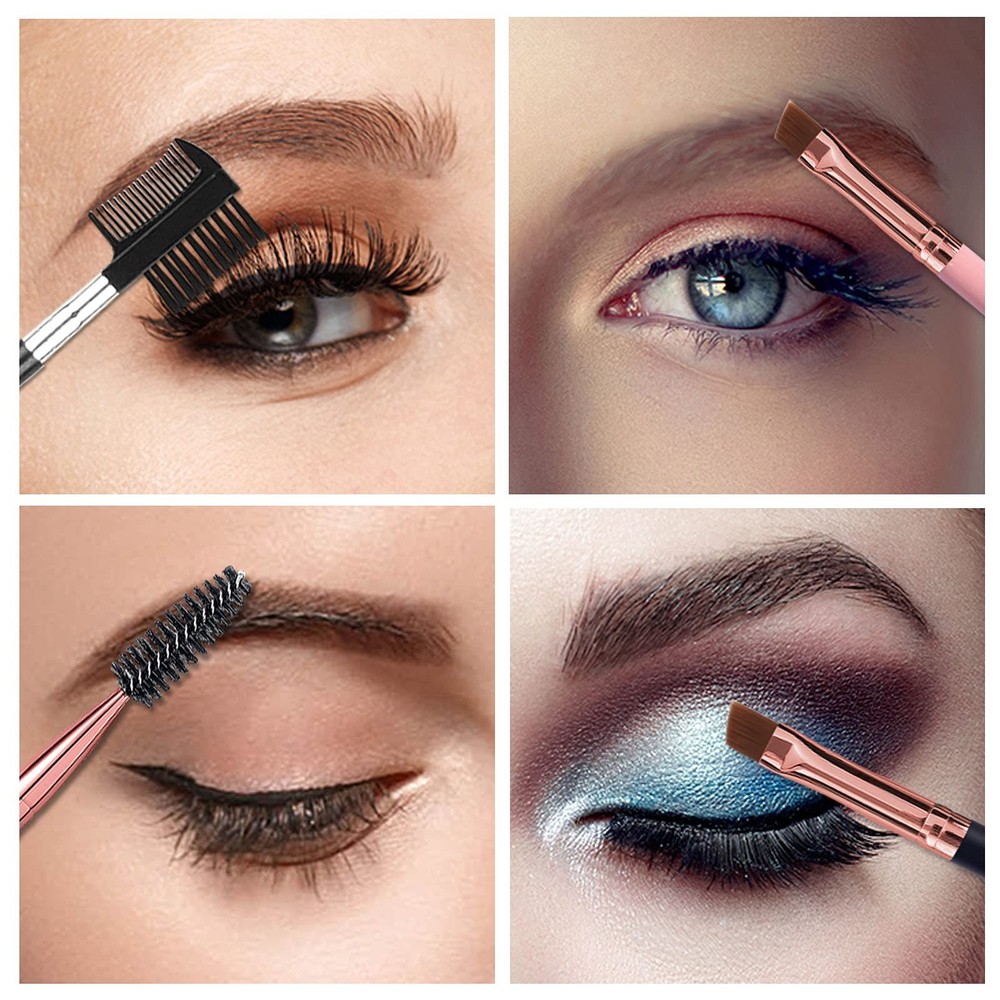 Eyebrow Brush and Eyelash Comb Set - Angled Spoolie Tool for Perfect Brows