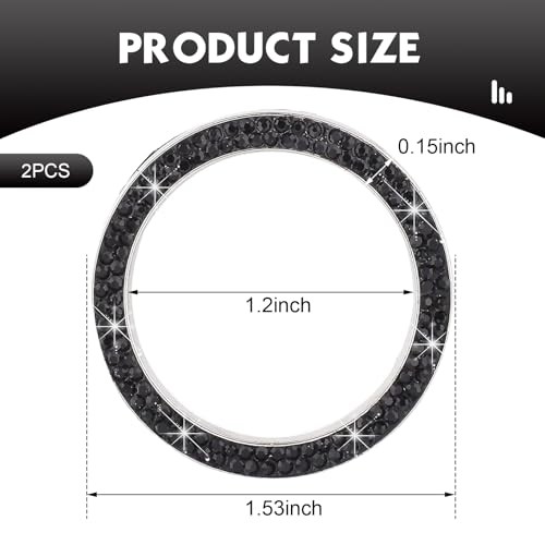 2 PCS Bling Push Start Button Cover, Crystal Rhinestone Engine Start Black