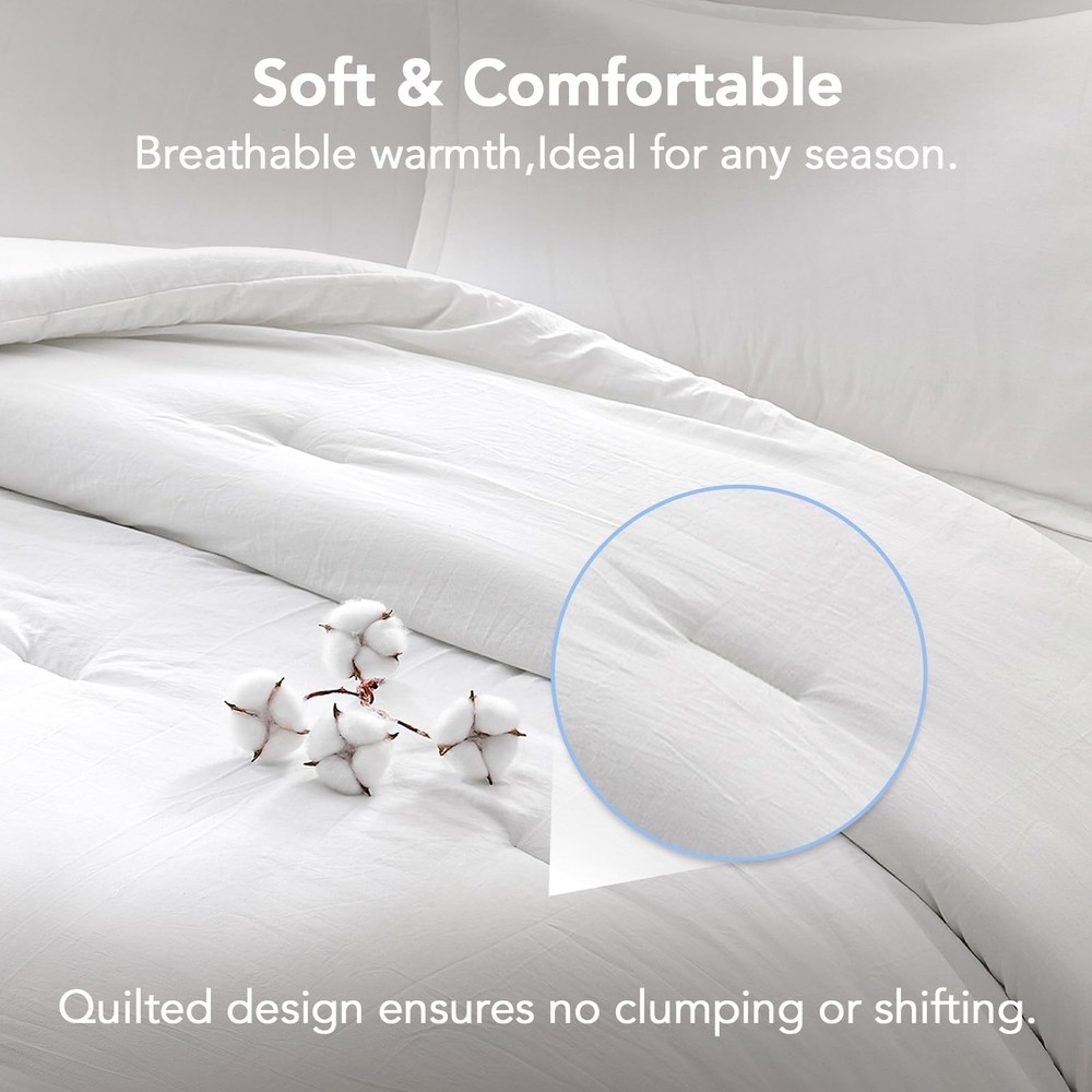 Queen Comforter Sets White,3PCS Soft Lightweight Breathable Bedding Comforter...