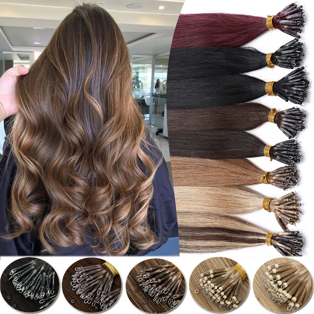 300PCS THICK 100% Remy Human Hair Extensions Nano Ring Tip Micro Loop Beads 150G