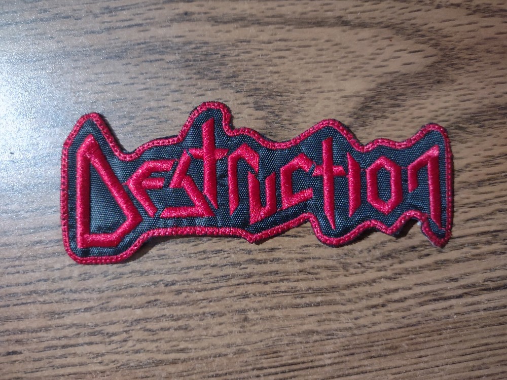 DESTRUCTION,SEW ON RED WITH RED BORDER EMBROIDERED PATCH