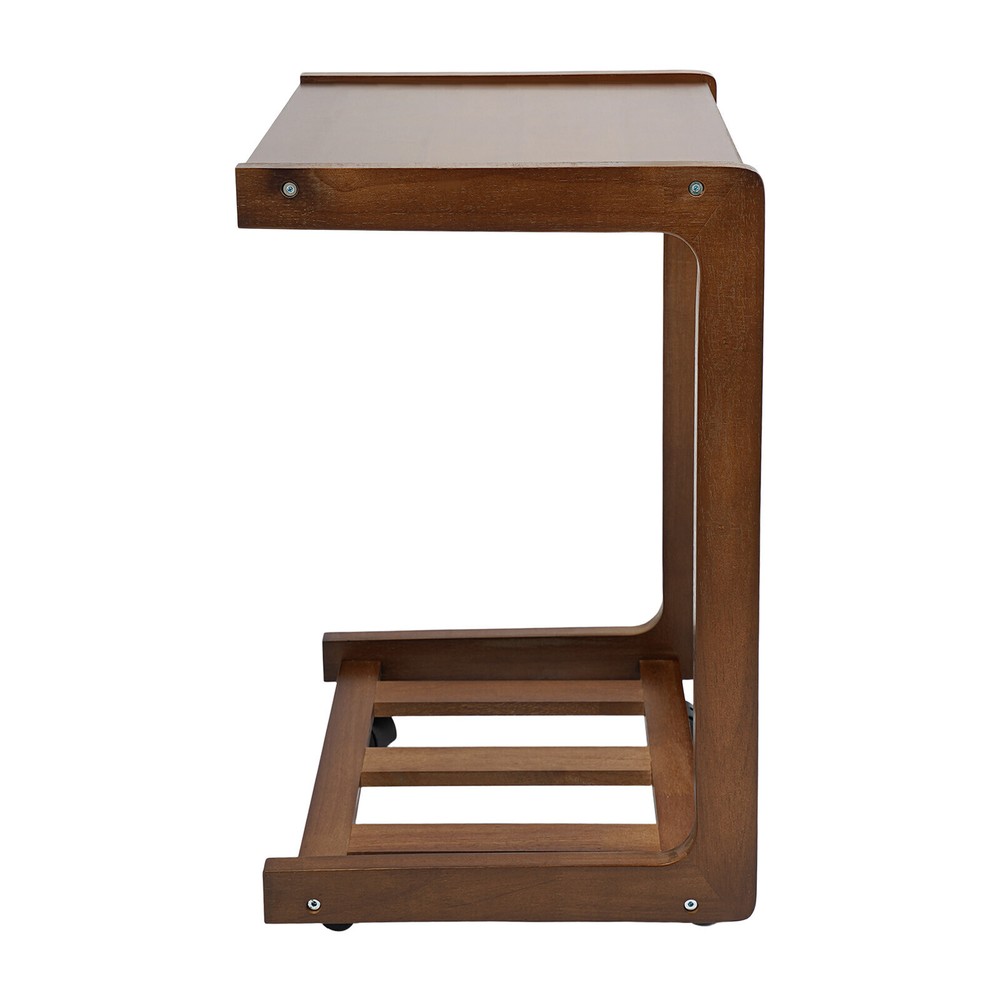 C-shaped End Table W/ Universal Wheels Walnut-colored Freestand Small Side Table