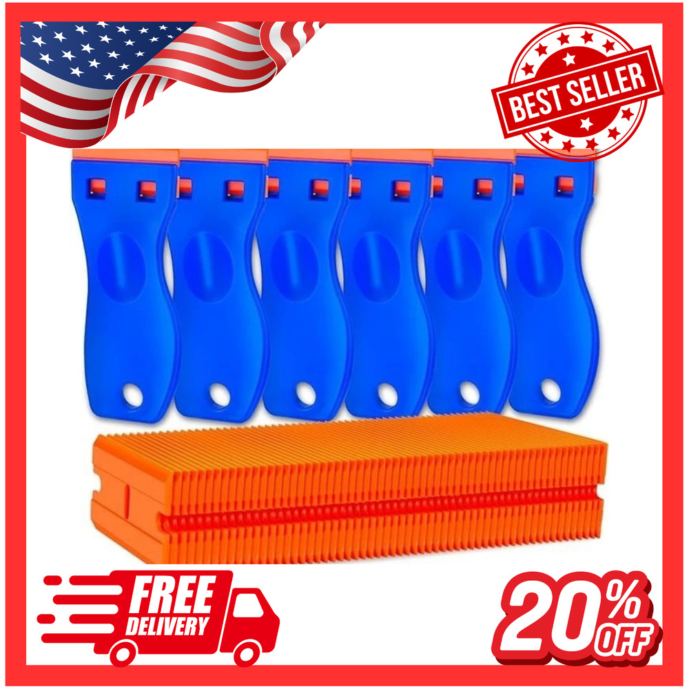 Plastic Razor Blade Scraper Tool, 6 Pcs Razor Scraper with 60 Pcs Plastic Blades