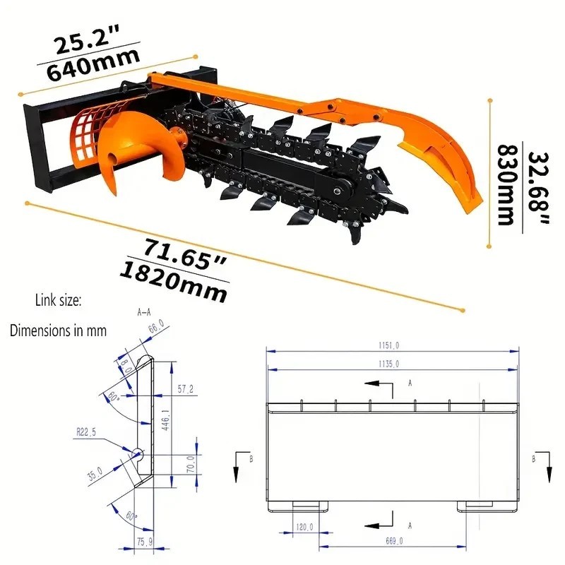 Hydraulic Trencher Attachment Fit Cat Bobcat Skid Steer Loader Quick Attach