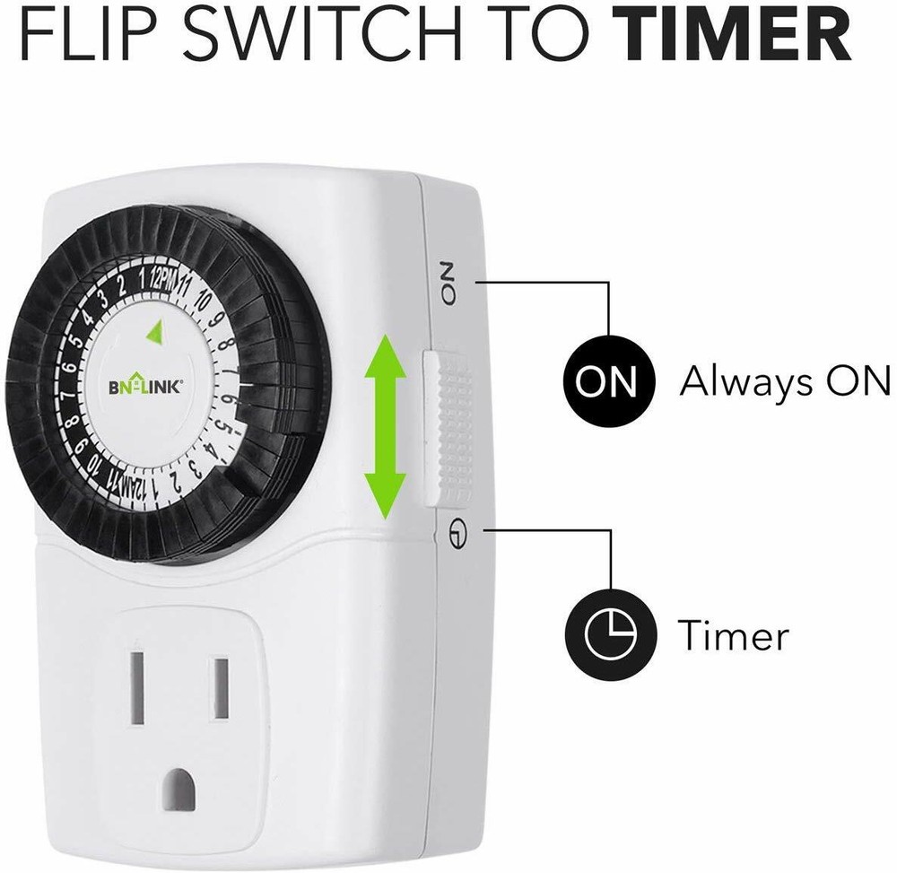 BN-LINK 2Pack Indoor 24Hour Mechanical Outlet Timer In Wall Timer Switch 3 Prong