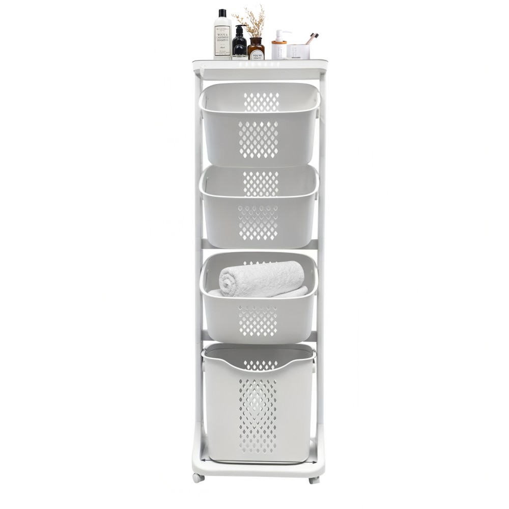 Laundry Basket Sorting Rack Four-Tier Wheeled Design Removable Casters