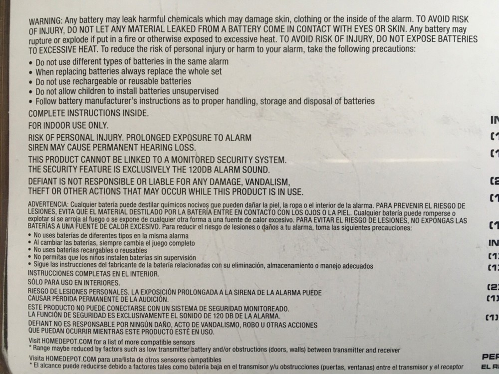 Defiant Wireless Home Security System NO Bluetooth/Internet connection required