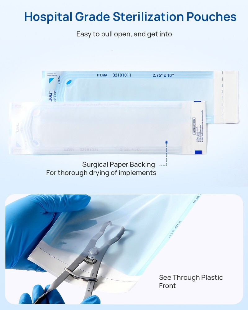 2000pcs Self-Sealing Sterilization Pouches with Indicators 2-3/4"x10"